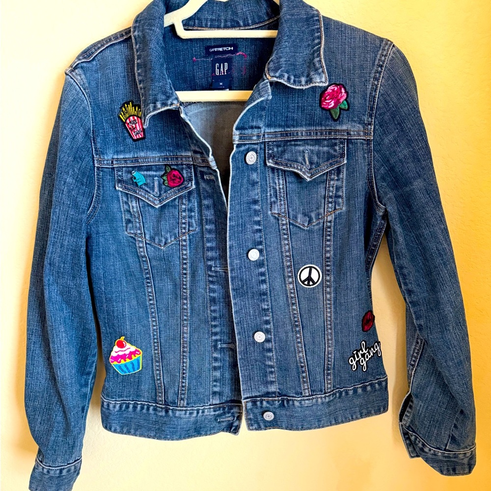 Gap Denim Jacket Coat with Custom Patches Size Medium - Picture 1 of 6